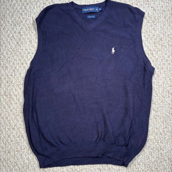 Polo Golf Ralph Lauren Sweater Vest Sleeveless Golfing Casual Blue Large Preppy - Picture 1 of 6